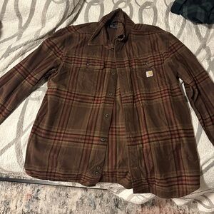 Carhartt Men's Brown and Red Plaid Shirt